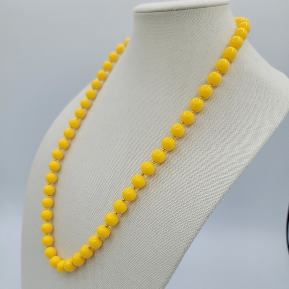 Vintage Yellow Necklace Ball Beads Necklace #585 - Picture 3 of 9